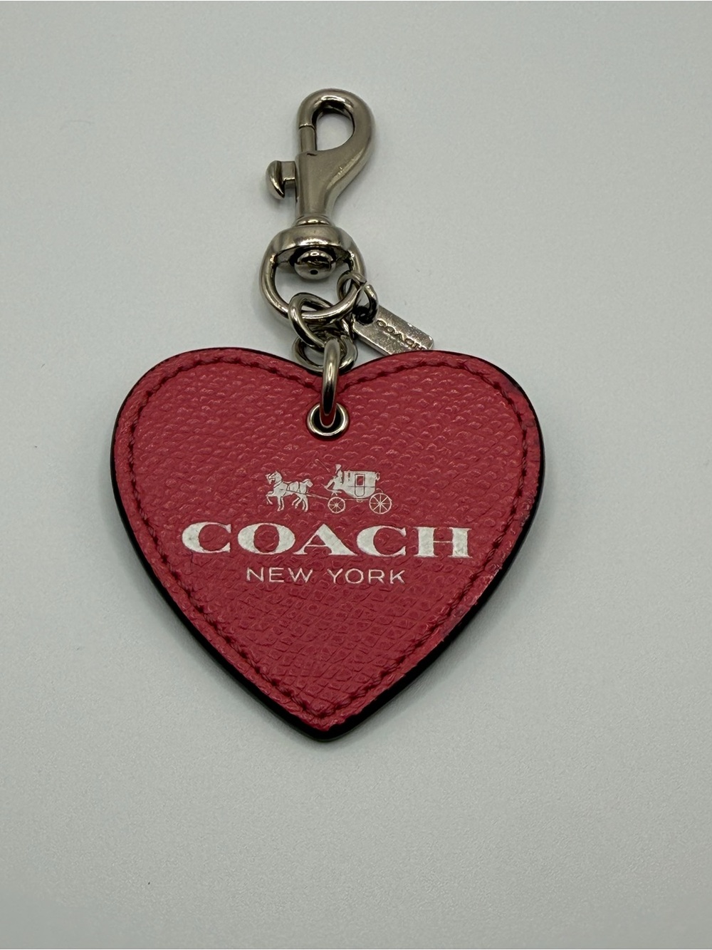Coach New York Pink Leather Front and Patent Black Back Heart Bag Charm Hang Tag